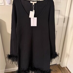 Wayf Black Dress with Feather Accents